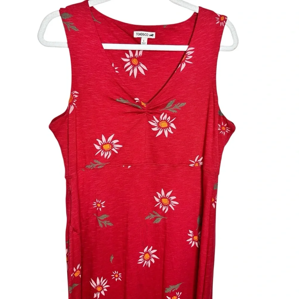 NEW Toad & Co Rosemarie Sleeveless Dress Red Daisy Floral Print Large - Picture 4 of 10